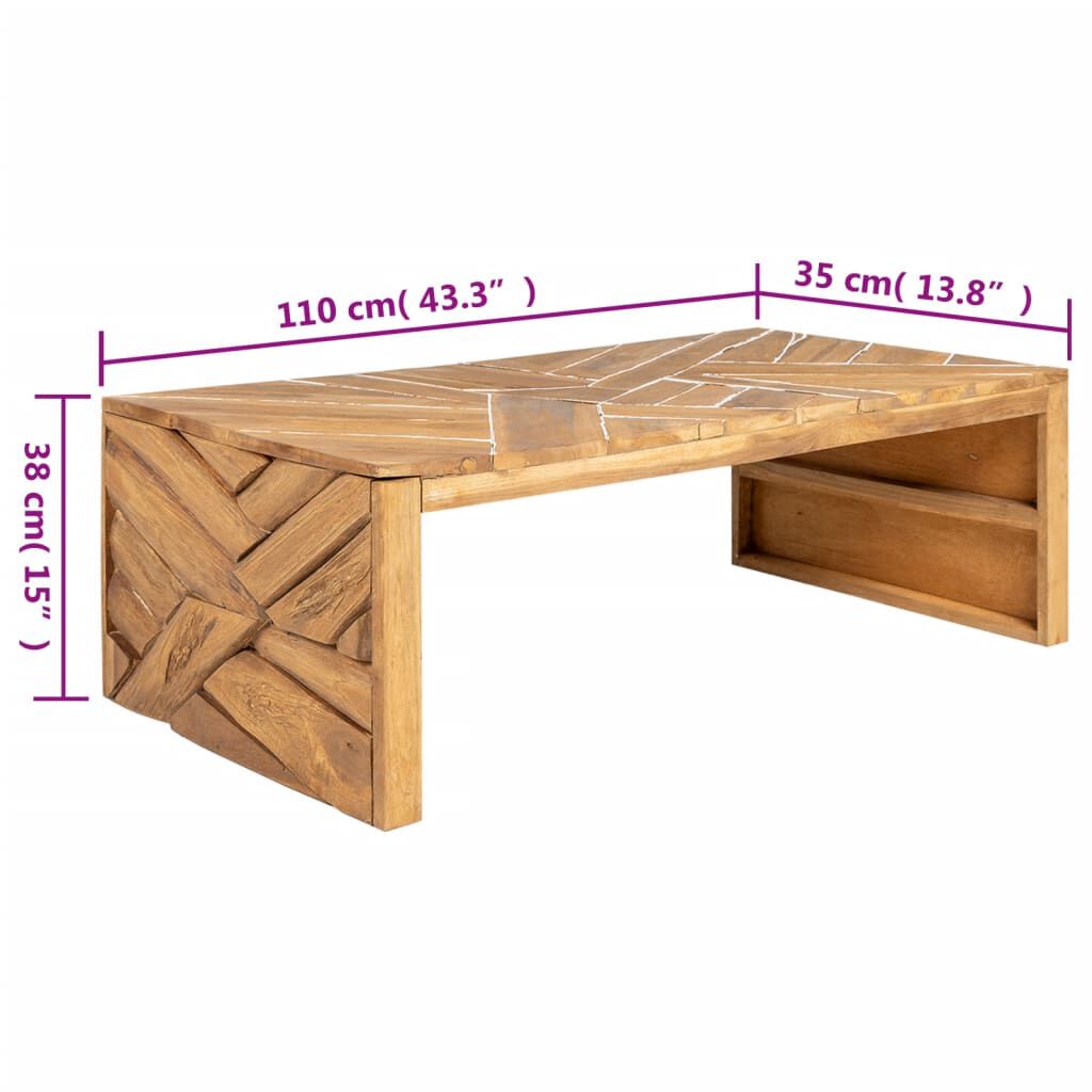 vidaXL Τραπέζι Σαλονιού «Διαβρωμένο» Στιλ 110 x 35 x 38 εκ. Ξύλο Teak