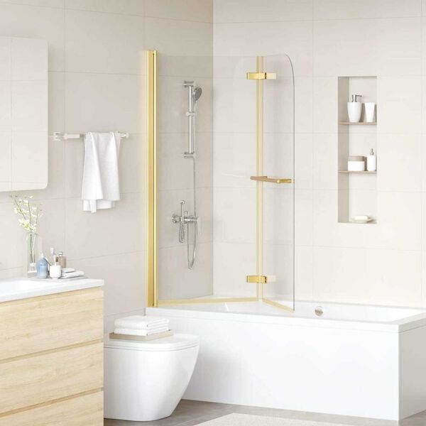 vidaXL Καλυμμα Ντους Χρυσό 120 x 140 cm ESG Γυαλί και Αλουμίνιο