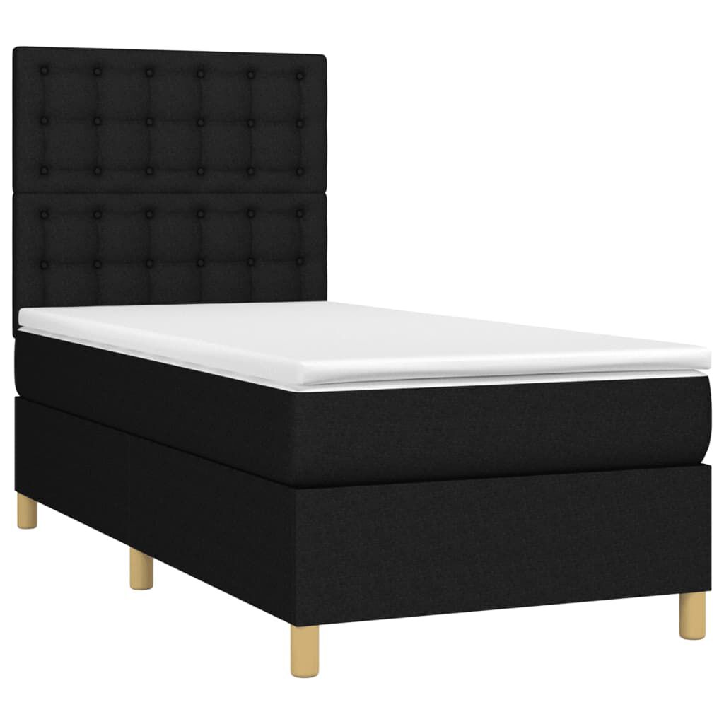 vidaXL Κρεβάτι Boxspring με Στρώμα & LED Μαύρο 90x200 εκ. Υφασμάτινο