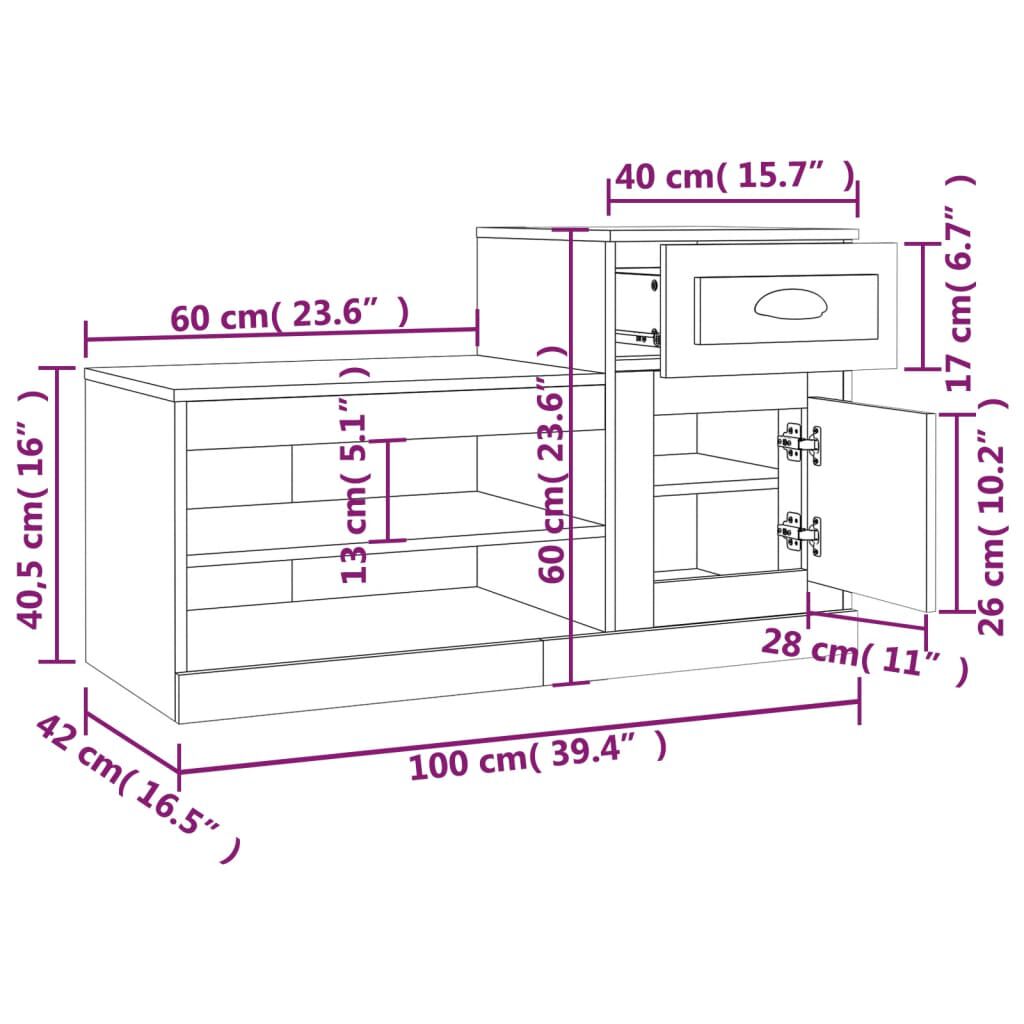 vidaXL Παπουτσοθήκη Γυαλιστερό Λευκό 100x42x60 εκ. Επεξεργασμένο Ξύλο