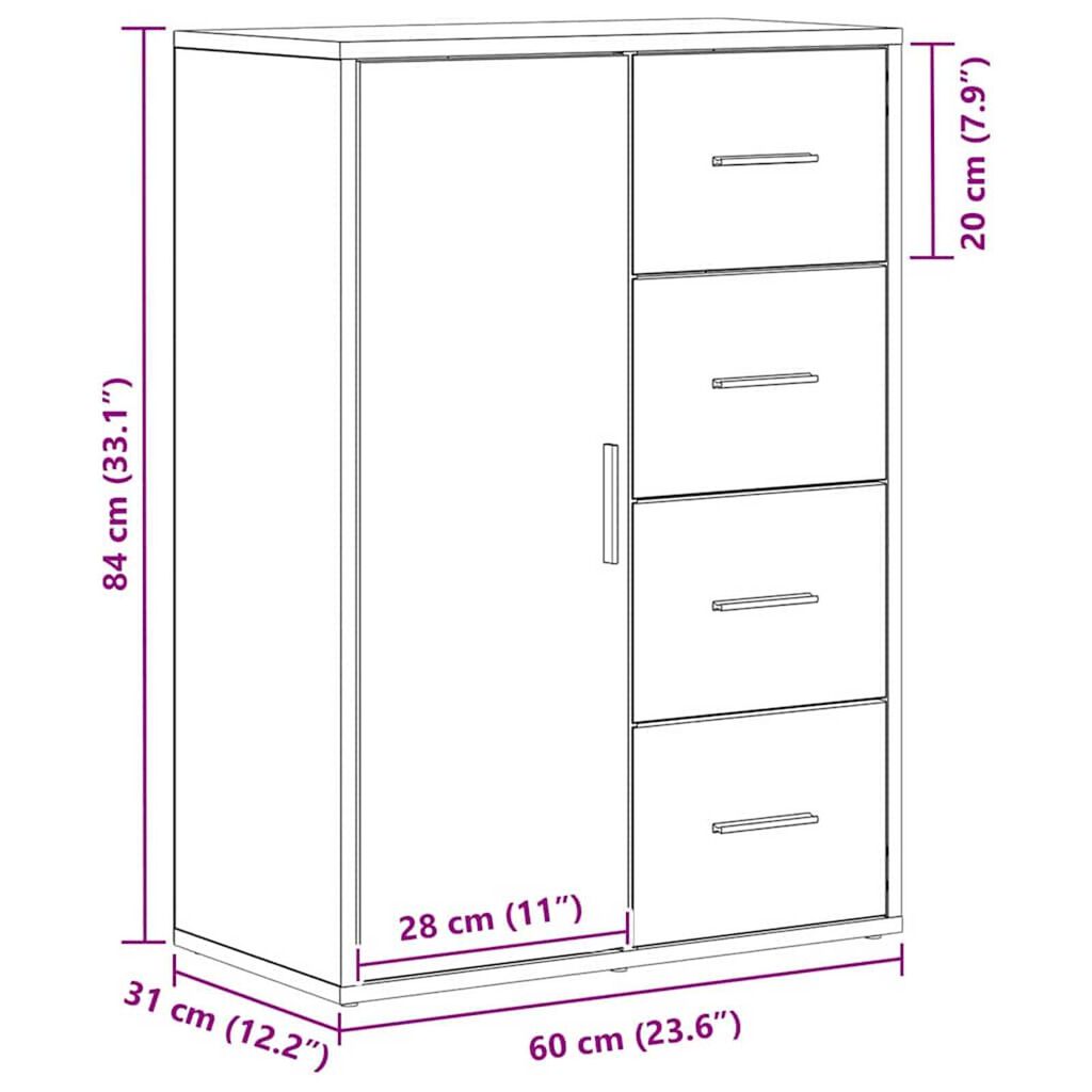 vidaXL Πλαϊνό γραφείο artisan δρυς 60 x 31 x 84 εκ. Επεξεργασμένο ξύλο