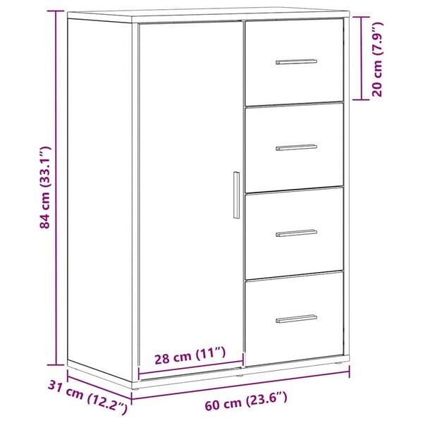 vidaXL Πλαϊνό γραφείο artisan δρυς 60 x 31 x 84 εκ. Επεξεργασμένο ξύλο