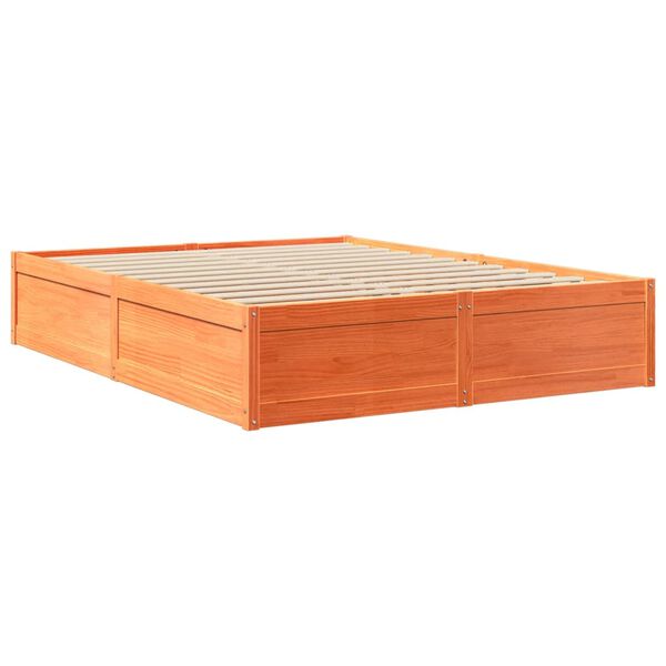 vidaXL Κρεβάτι με Στρώμα Καφέ Κεριού 140x200 εκ Μασίφ Ξύλο Πεύκου