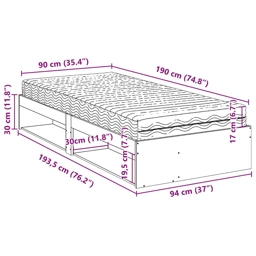 vidaXL Καναπές Κρεβάτι με Στρώμα 90x190 εκ. Μασίφ Ξύλο Πεύκου