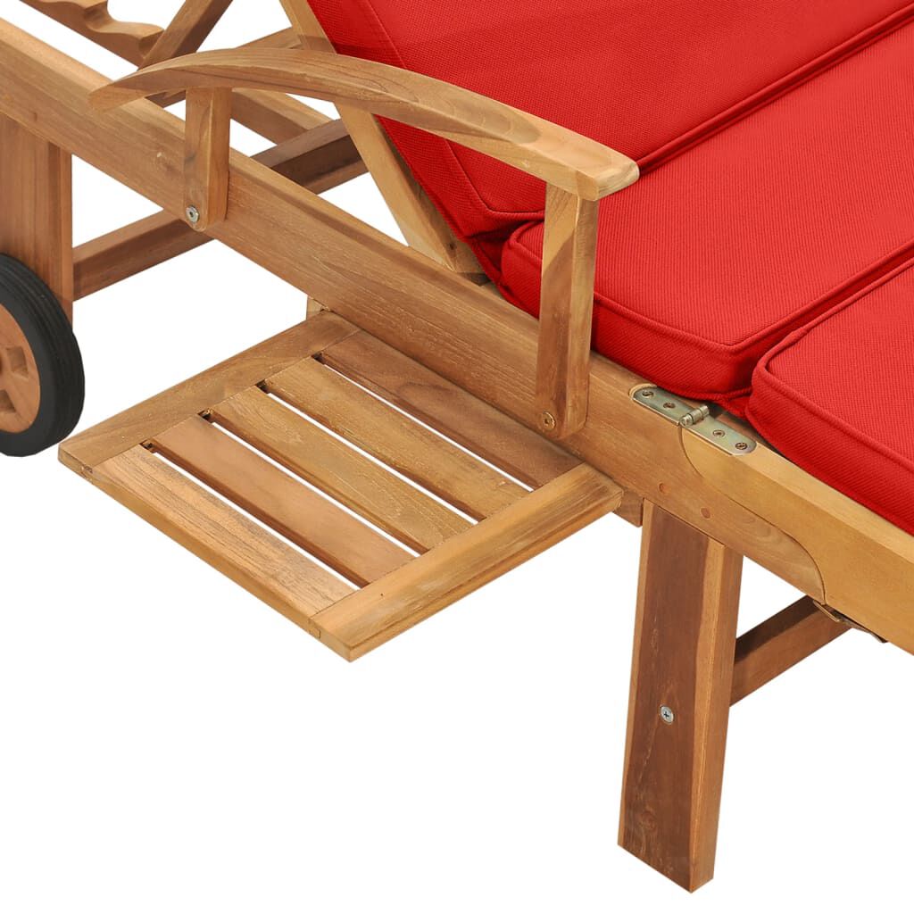 vidaXL Ξαπλώστρα Κόκκινη από Μασίφ Ξύλο Teak με Μαξιλάρι