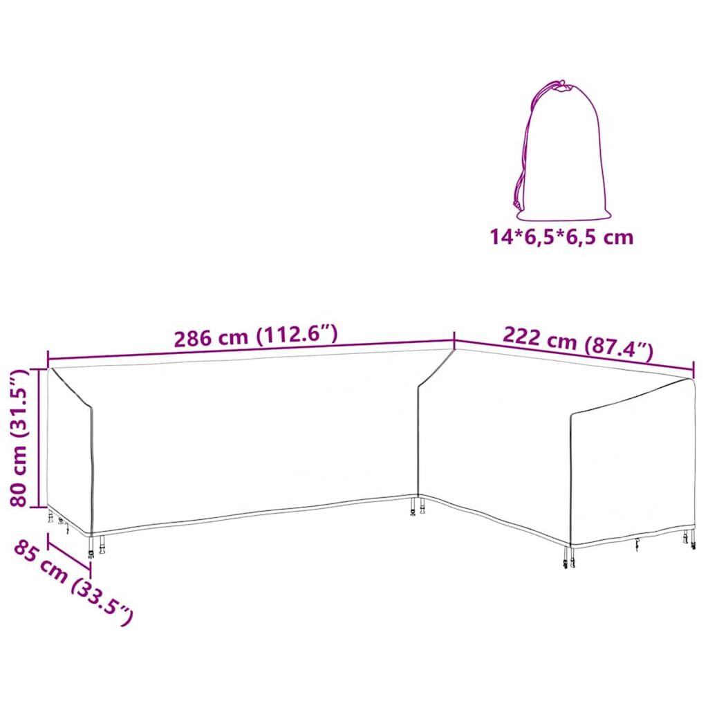 vidaXL Κάλυμμα Επίπλων Εξωτερικού Χώρου 286 x 222 x 80 εκ. Ύφασμα 600D
