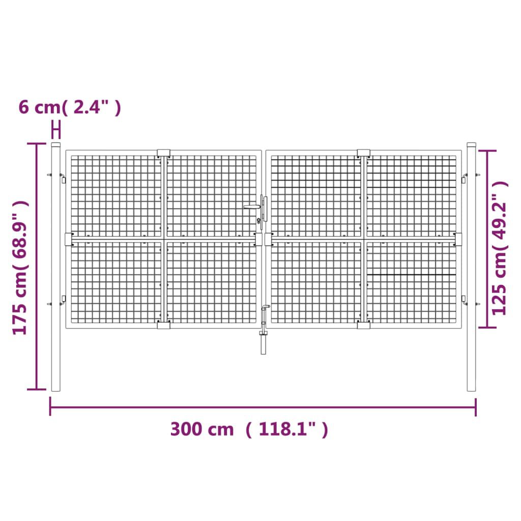 vidaXL Πόρτα Κήπου με Διχτυωτό Υλικό Ανθρακί 300x125 εκ. από Γαλβανισμένο Ατσάλι