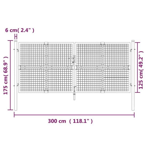 vidaXL Πόρτα Κήπου με Διχτυωτό Υλικό Ανθρακί 300x125 εκ. από Γαλβανισμένο Ατσάλι