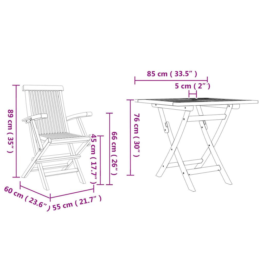 vidaXL Σετ Τραπεζαρίας Κήπου 2 pcs Καφέ Μασίφ ξύλο teak