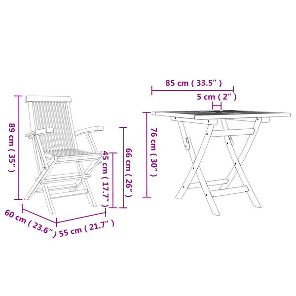vidaXL Σετ Τραπεζαρίας Κήπου 2 pcs Καφέ Μασίφ ξύλο teak