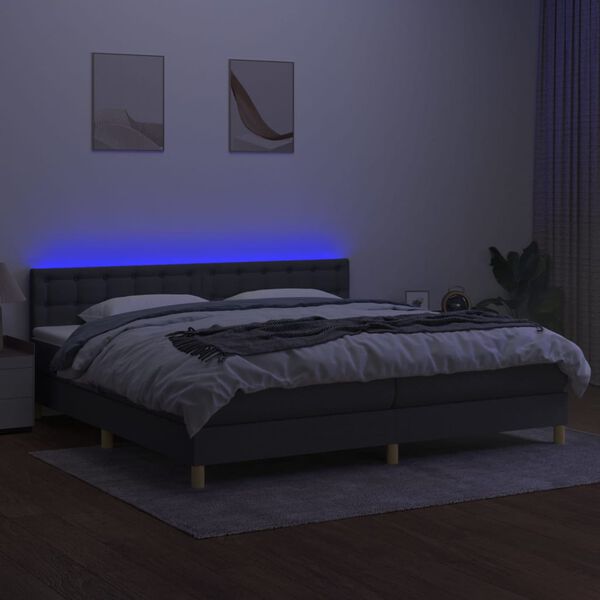 vidaXL &Kappa;&rho;&epsilon;&beta;ά&tau;&iota; Boxspring &mu;&epsilon; &Sigma;&tau;&rho;ώ&mu;&alpha; & LED &Sigma;&kappa;.&Gamma;&kappa;&rho;&iota; 200x200&epsilon;&kappa;. &Upsilon;&phi;&alpha;&sigma;&mu;ά&tau;&iota;&nu;&omicron;
