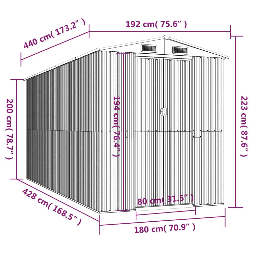 vidaXL Αποθήκη Κήπου Ανοιχτό καφέ 192x440x223 εκ. Γαλβανισμένο Ατσάλι