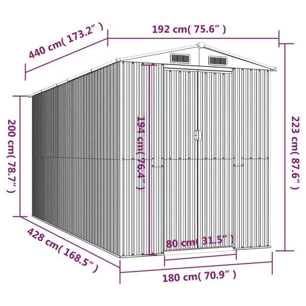 vidaXL Αποθήκη Κήπου Ανοιχτό καφέ 192x440x223 εκ. Γαλβανισμένο Ατσάλι