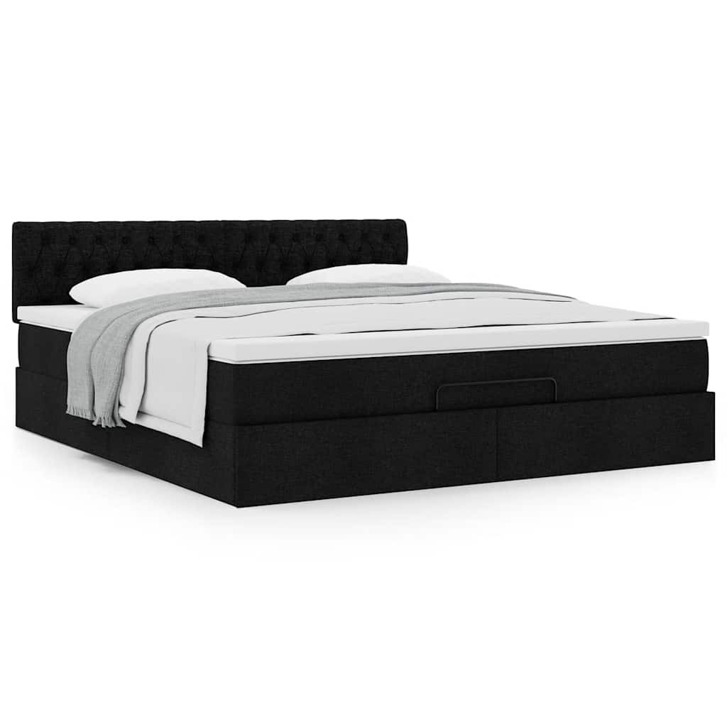 vidaXL Οθωμανικό κρεβάτι με στρώμα Μαύρο 180x200cm Ύφασμα