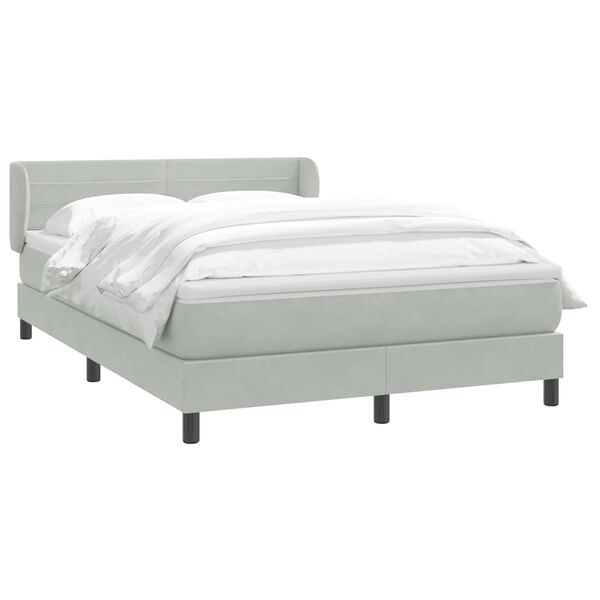 vidaXL Κρεβάτι Boxspring με Στρώμα Ανοιχτό Γκρι 140x220 εκ. Βελούδινο