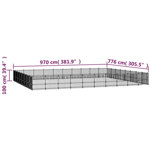 vidaXL Κλουβί Σκύλου Εξωτερικού Χώρου 75,27 μ² από Ατσάλι