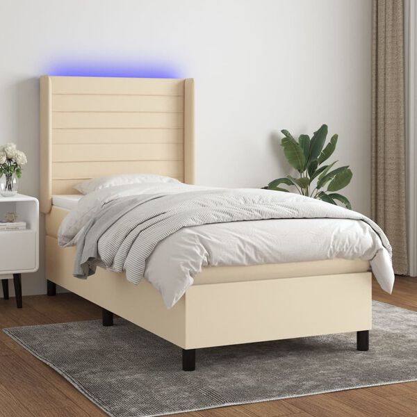 vidaXL &Kappa;&rho;&epsilon;&beta;ά&tau;&iota; Boxspring &mu;&epsilon; &Sigma;&tau;&rho;ώ&mu;&alpha; & LED &Kappa;&rho;&epsilon;&mu; 90x190 &epsilon;&kappa;. &Upsilon;&phi;&alpha;&sigma;&mu;ά&tau;&iota;&nu;&omicron;