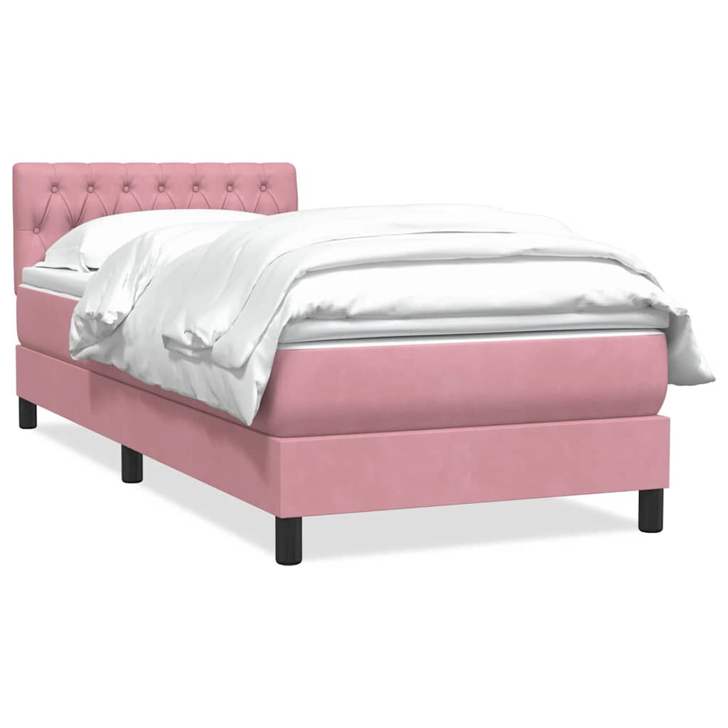 vidaXL Box Spring κρεβάτι με στρώμα ροζ 100x220 cm Βελούδινο