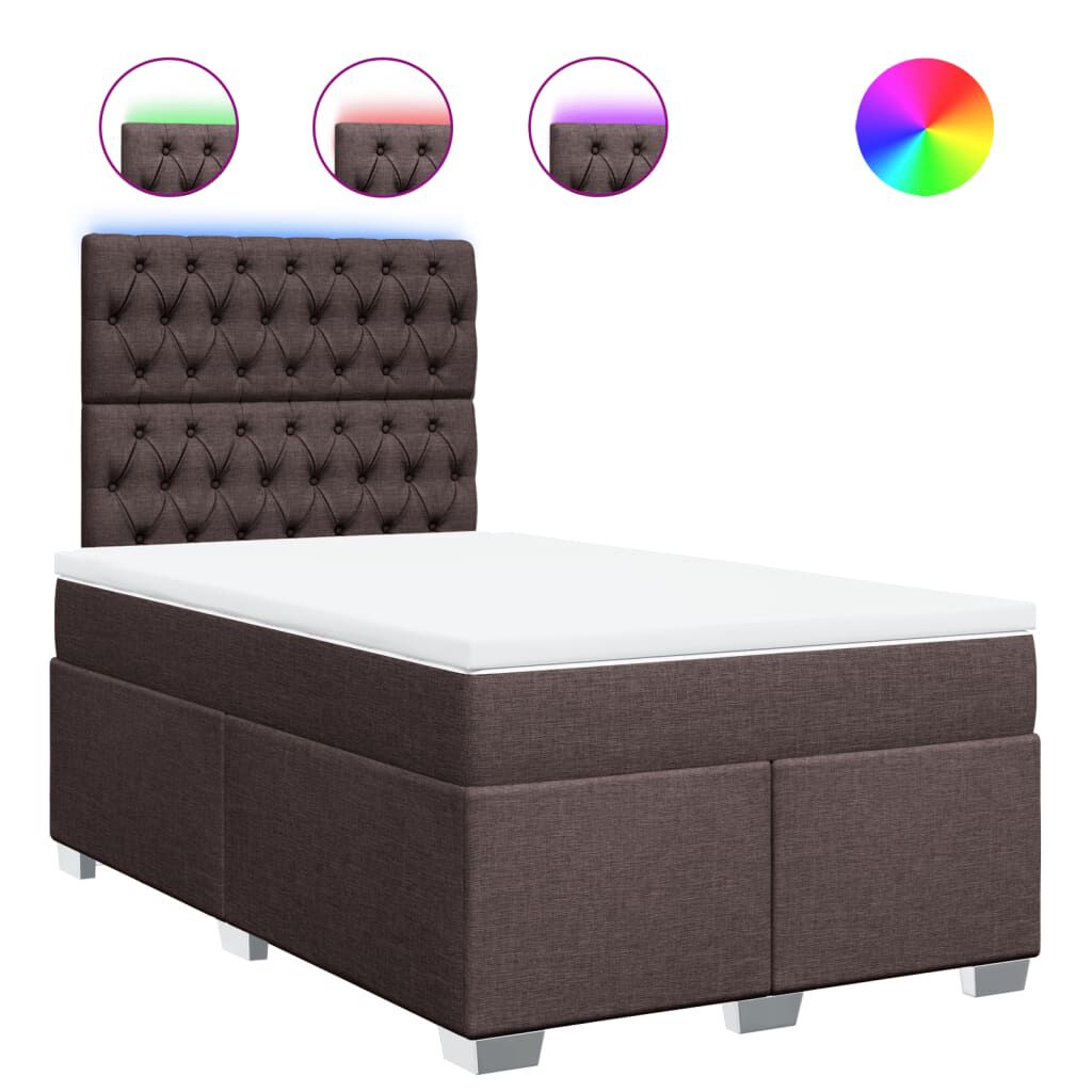 vidaXL Κρεβάτι Boxspring με Στρώμα Σκούρο Καφέ 120x190 εκ Υφασμάτινο