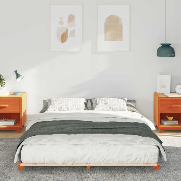 vidaXL Κρεβάτι δαπέδου Καφέ κεριού 160 x 220 cm Μασίφ ξύλο πεύκου