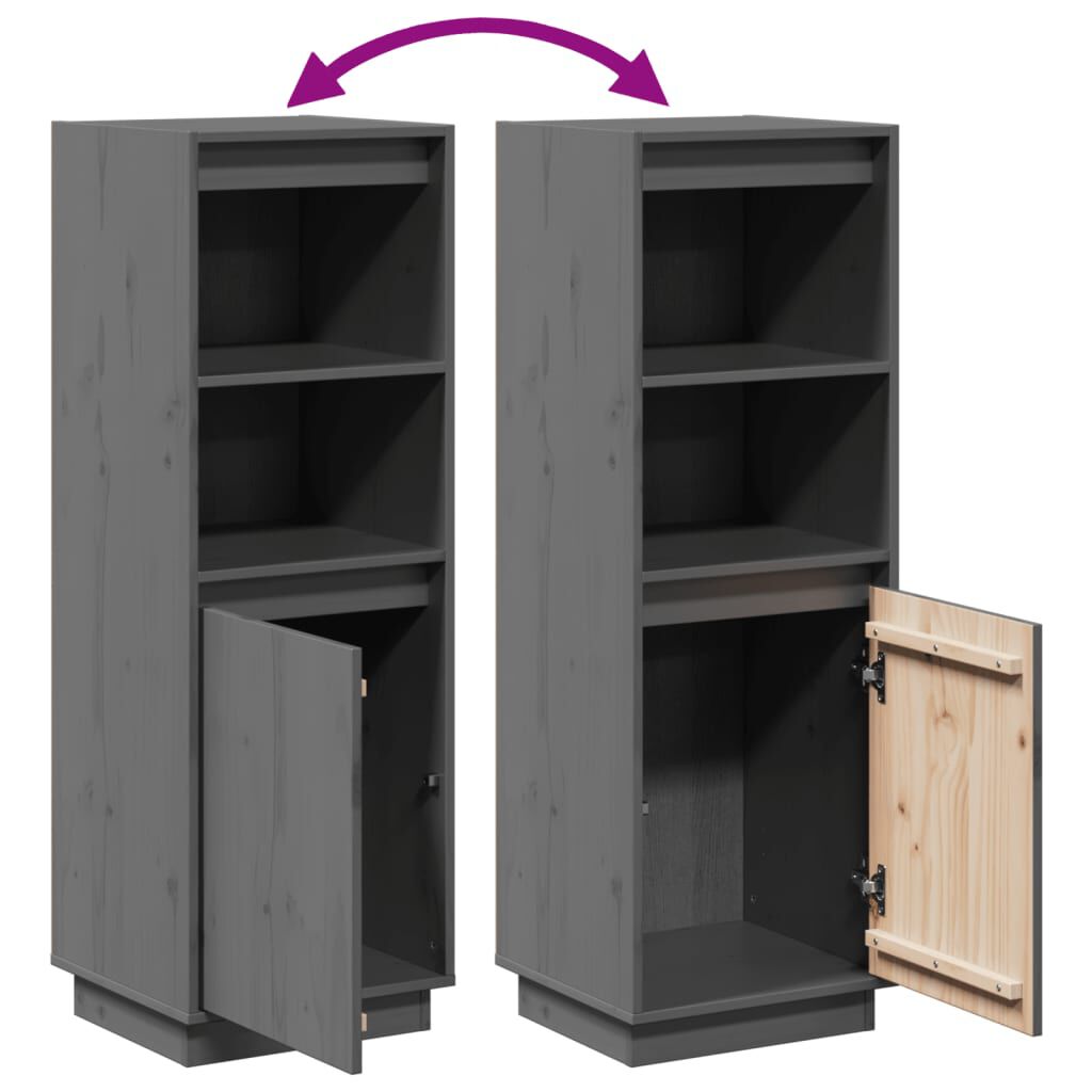 vidaXL Ντουλάπι Ψηλό Γκρι 37 x 34 x 110 εκ. από Μασίφ Ξύλο Πεύκου