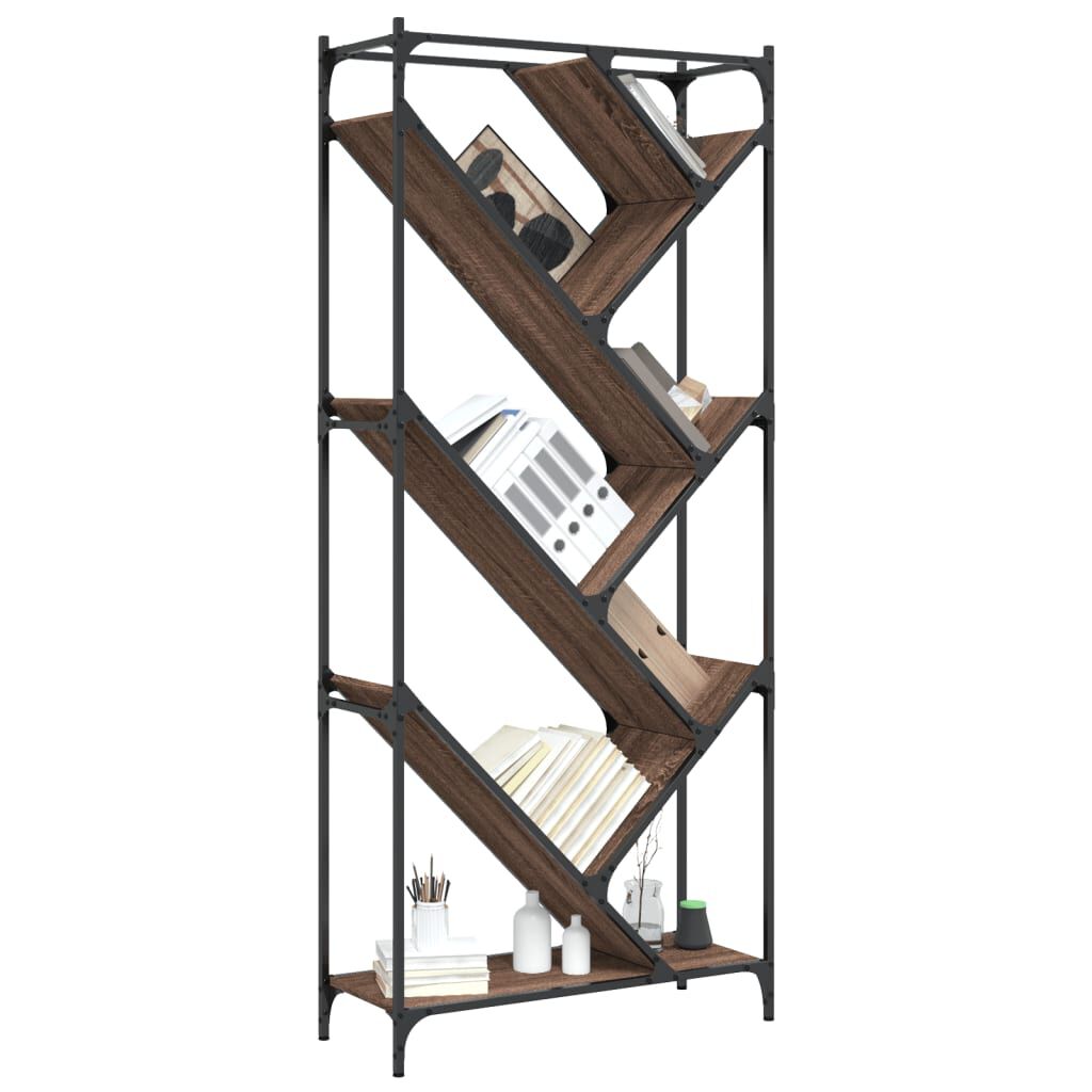 vidaXL Βιβλιοθήκη Καφέ Δρυς 79x30x180 εκ. Επεξεργ. Ξύλο & Μέταλλο