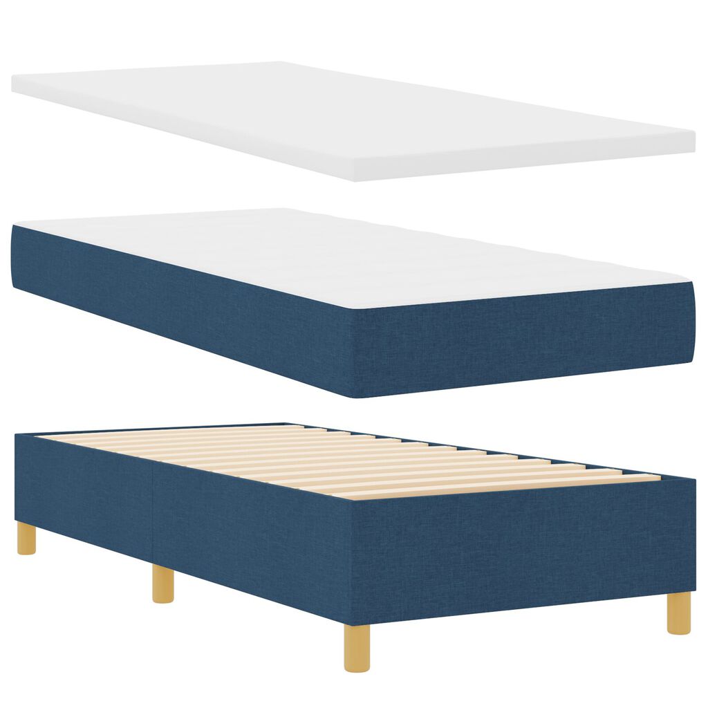 vidaXL Κρεβάτι Box Spring με Στρώμα & Πάγκο Μπλε 90x190 εκ. Υφάσματος