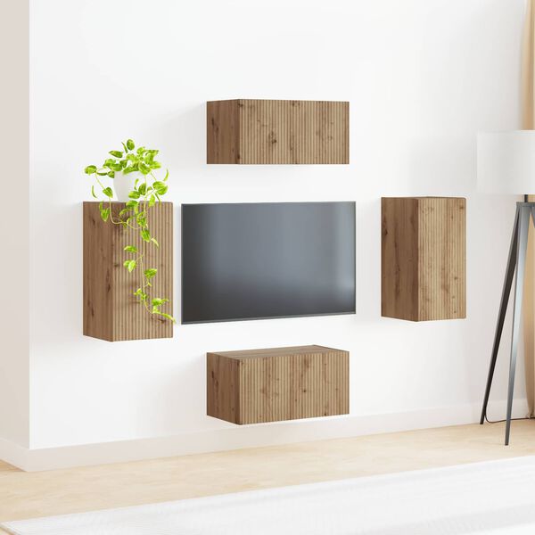 vidaXL &Sigma;&epsilon;&tau; &epsilon;&pi;ί&pi;&lambda;&omicron;&upsilon; &tau;&eta;&lambda;&epsilon;ό&rho;&alpha;&sigma;&eta;&sigmaf; 4 pcs Artisan Oak &Epsilon;&pi;&epsilon;&xi;&epsilon;&rho;&gamma;&alpha;&sigma;&mu;έ&nu;&omicron; &xi;ύ&lambda;&omicron;