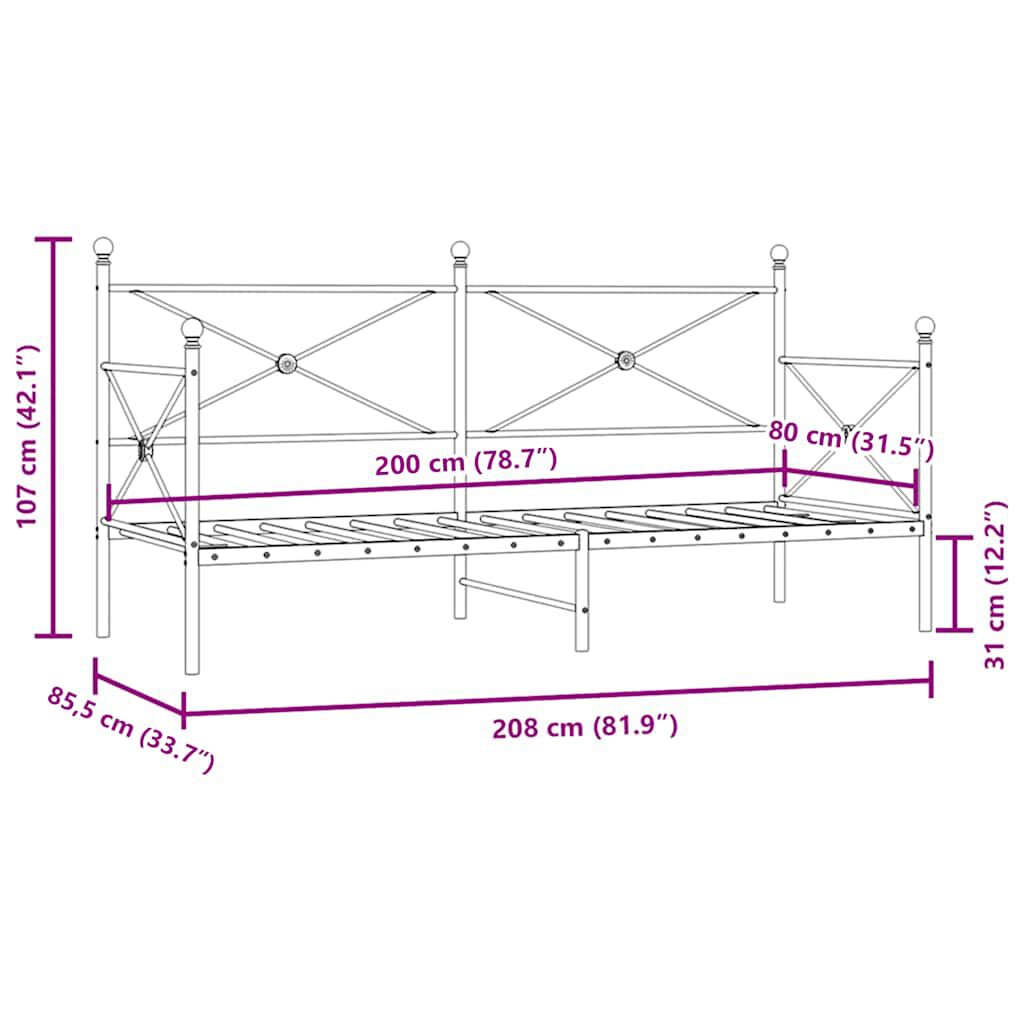 vidaXL Κρεβάτι ημέρας χωρίς στρώμα Λευκό 80x200 cm Ατσάλι