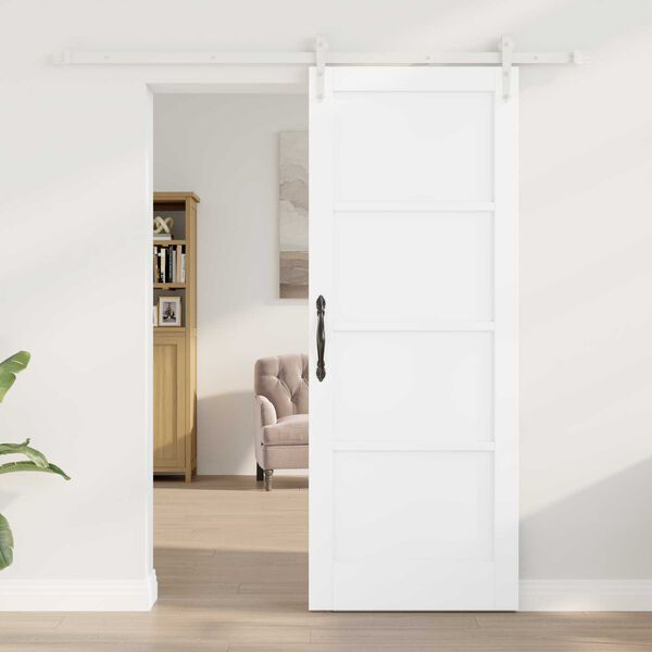 vidaXL Συρόμενη Πόρτα Λευκό 78 x 202 εκ. Μασίφ ξύλο πεύκου και χάλυβας