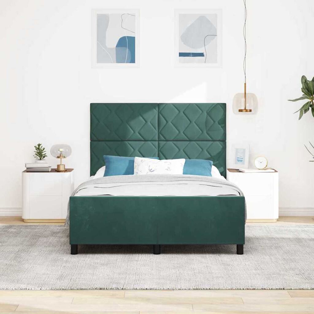 vidaXL Σκελετός Κρεβατιού Σκούρο πράσινο 140 x 190 cm Βελούδο
