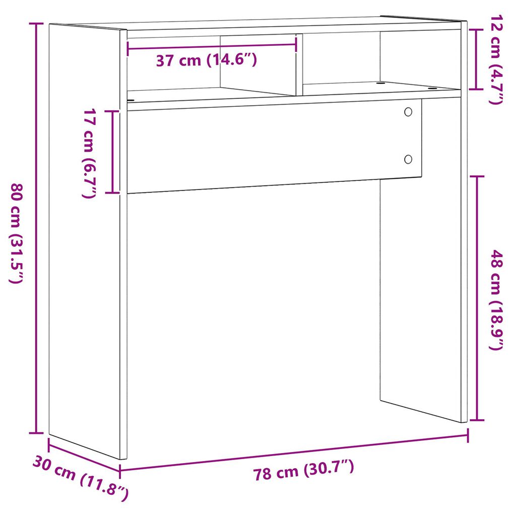 vidaXL Μαύρο Δρυς Τραπέζι Κονσόλας - 78x30x80 εκ. - Φτιαγμένο από Επεξεργασμένο Ξύλο