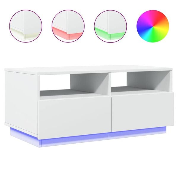 vidaXL Τραπεζάκι Σαλονιού με Φώτα LED Λευκό 90x49x40 εκ.