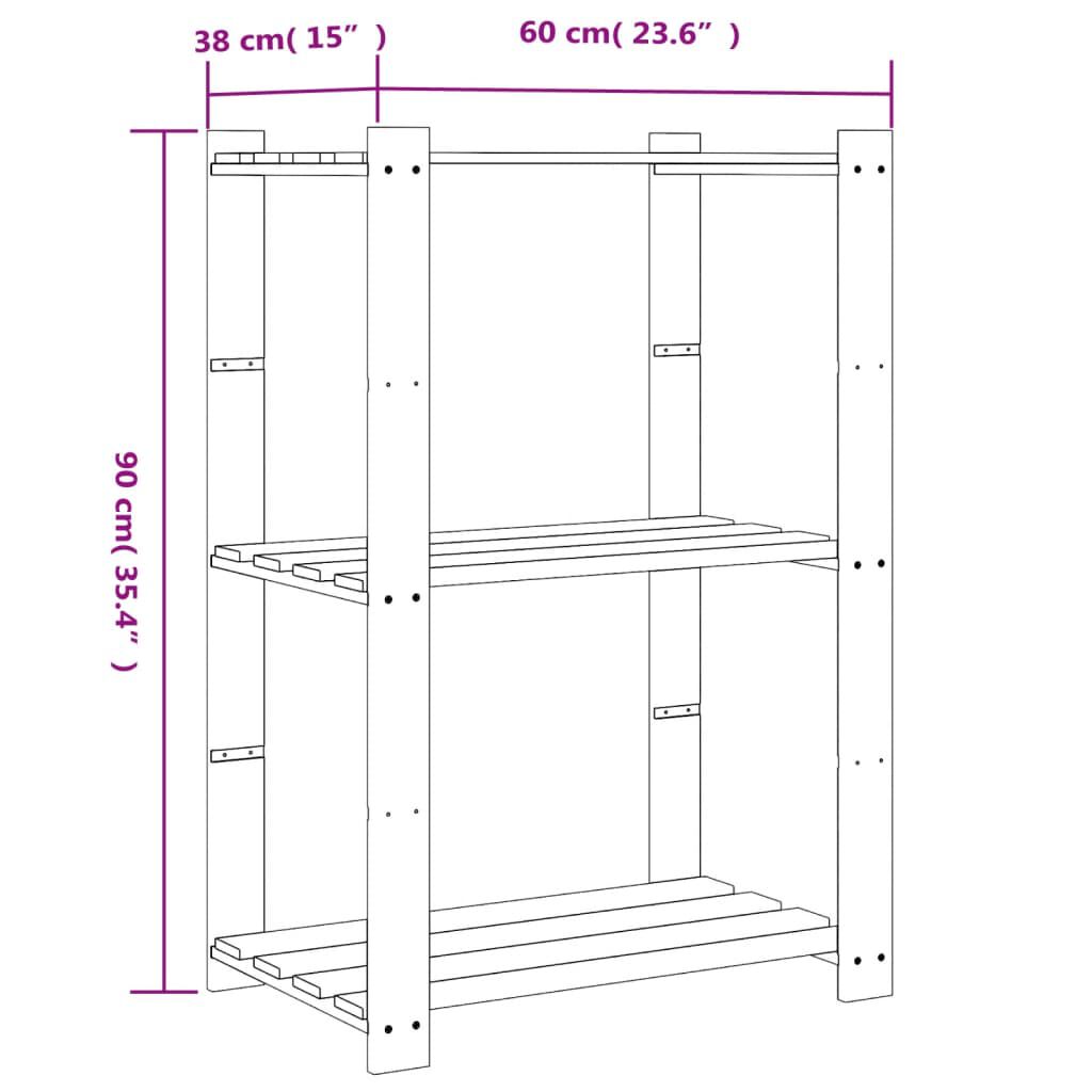 vidaXL Ραφιέρα με 3 Ράφια Μαύρο 60 x 38 x 90 εκ. Μασίφ Ξύλο Πεύκου