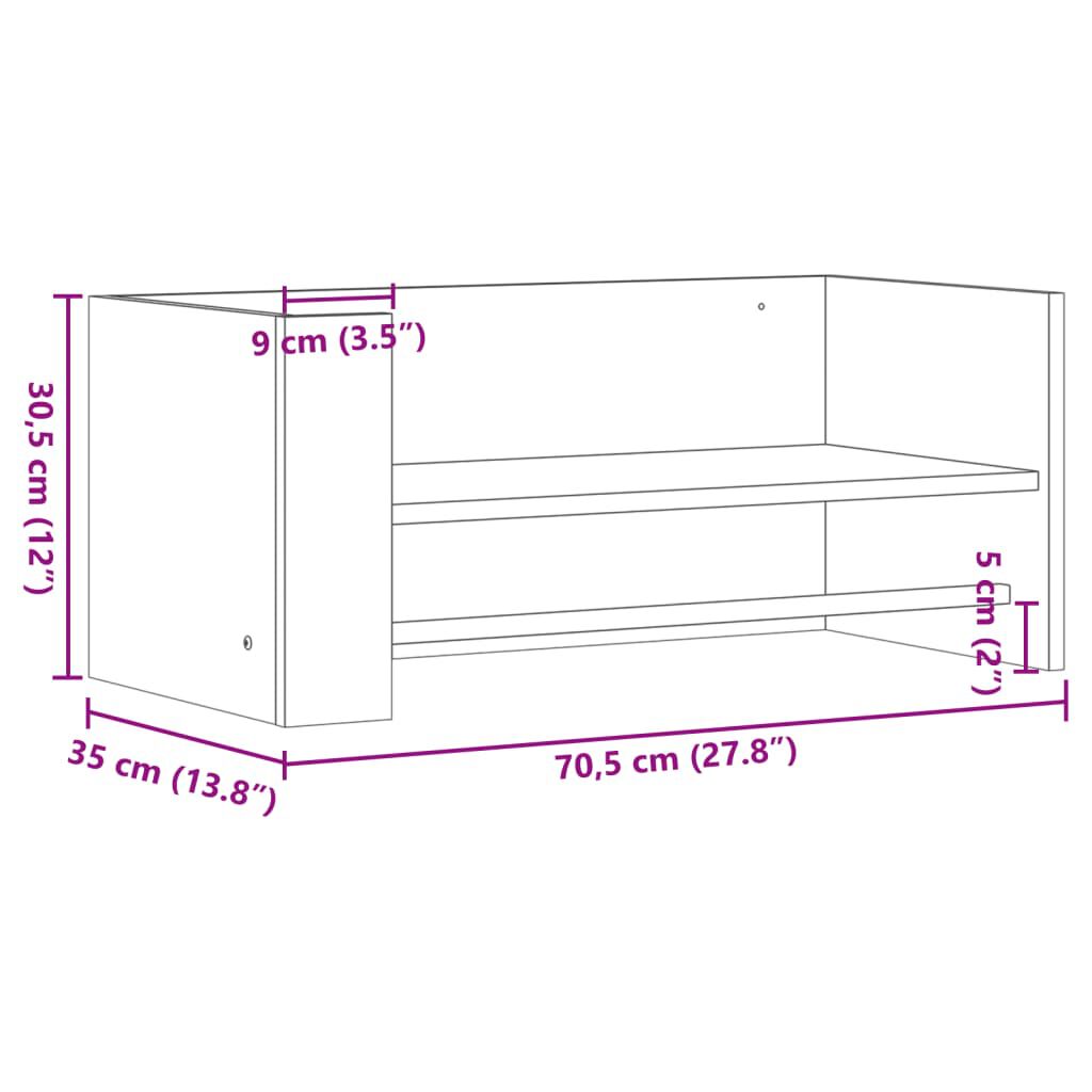 vidaXL Ραφιέρα Τοίχου Καφέ Δρυς 70,5x35x30,5 εκ. Επεξεργασμένο Ξύλο