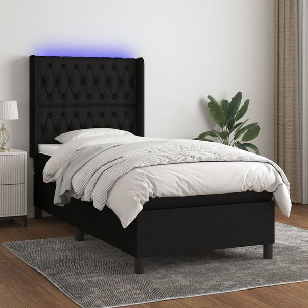 vidaXL &Kappa;&rho;&epsilon;&beta;ά&tau;&iota; Boxspring &mu;&epsilon; &Sigma;&tau;&rho;ώ&mu;&alpha; & LED &Mu;&alpha;ύ&rho;&omicron; 90x200 &epsilon;&kappa;. &Upsilon;&phi;&alpha;&sigma;&mu;ά&tau;&iota;&nu;&omicron;