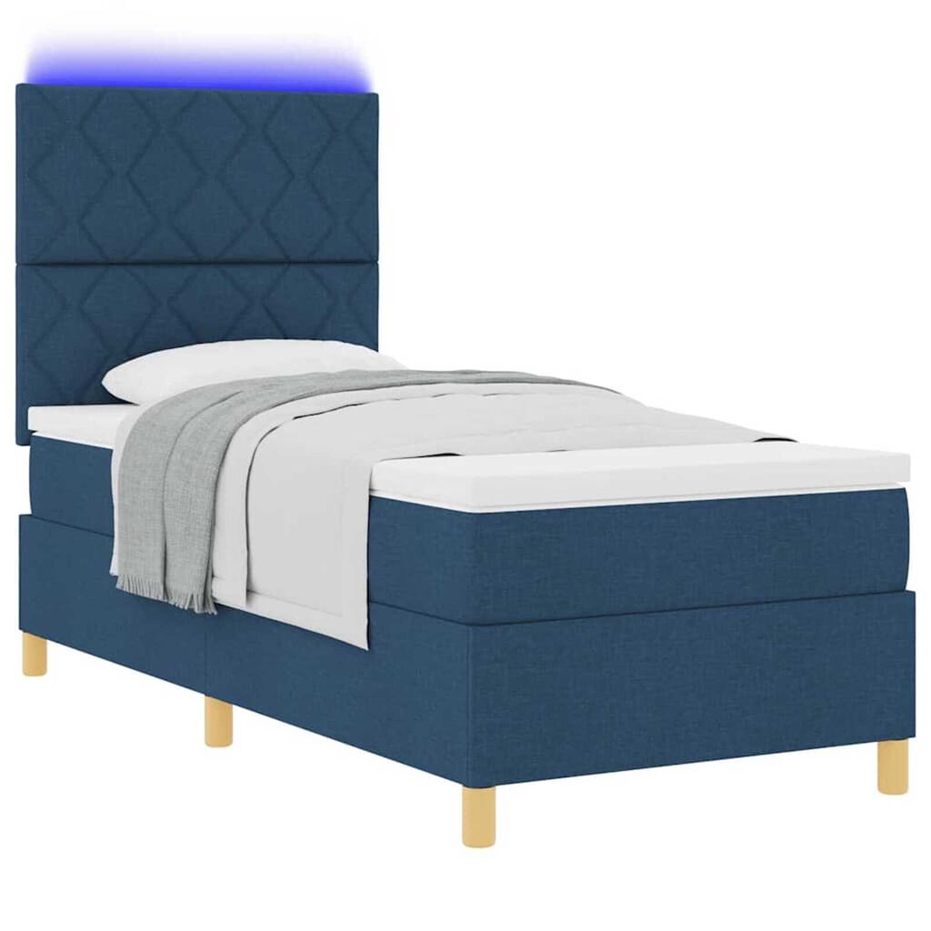 vidaXL Κρεβάτι με ελατήρια με στρώμα Μπλε 90 x 190 cm ύφασμα