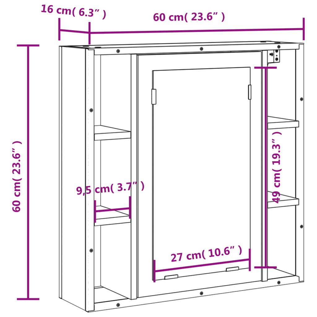 vidaXL Καθρέφτης Μπάνιου με Ντουλάπι Μαύρος 60x16x60 εκ. Επεξ. Ξύλο