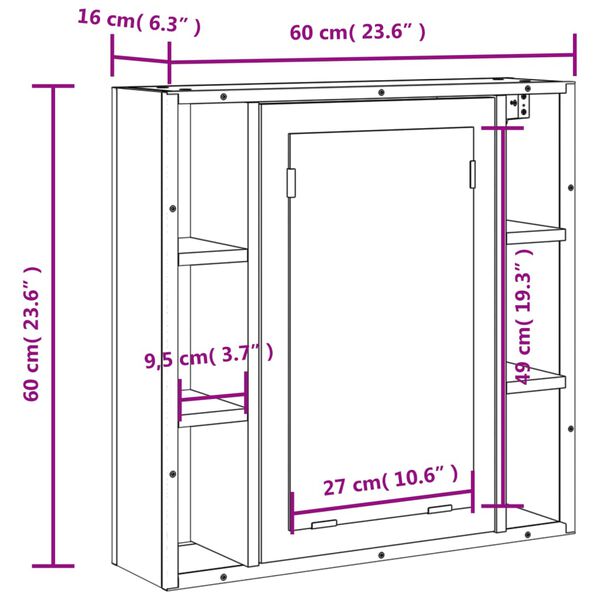 vidaXL Καθρέφτης Μπάνιου με Ντουλάπι Μαύρος 60x16x60 εκ. Επεξ. Ξύλο