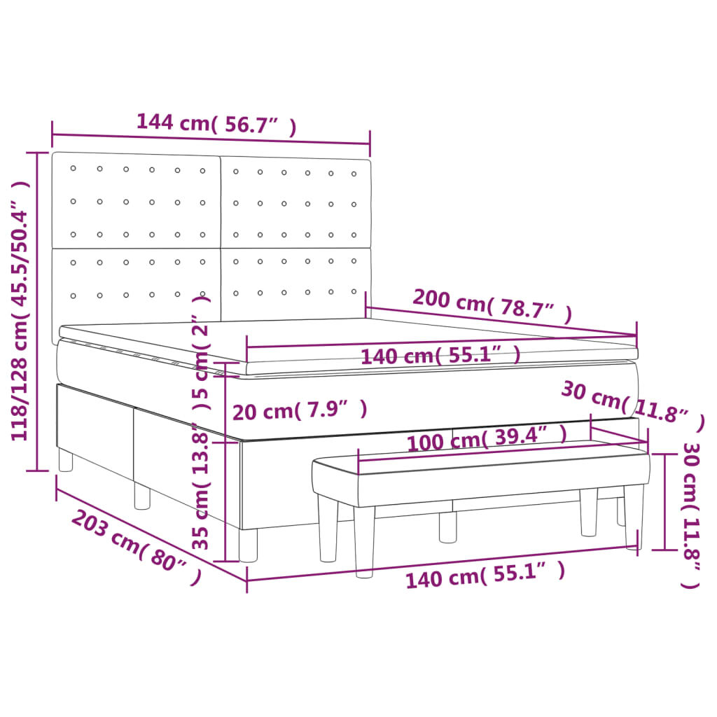 vidaXL Κρεβάτι Boxspring με Στρώμα Λευκό 140x200εκ.από Συνθετικό Δέρμα