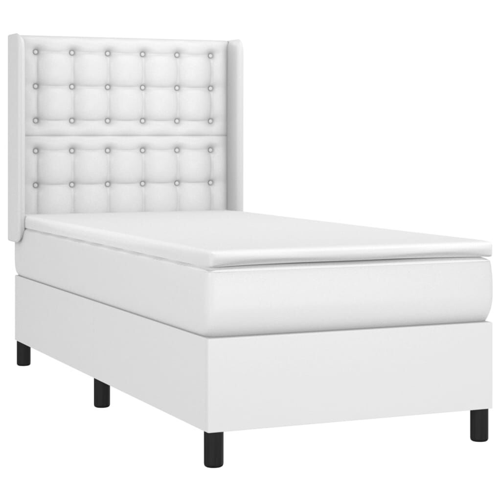 vidaXL Κρεβάτι Boxspring με Στρώμα Λευκό 90x190εκ. από Συνθετικό Δέρμα