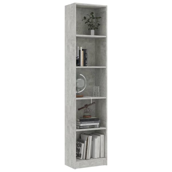 vidaXL Βιβλιοθήκη με 5 Ράφια Γκρι Σκυροδέμ. 40x24x175 εκ. Επεξ. Ξύλο