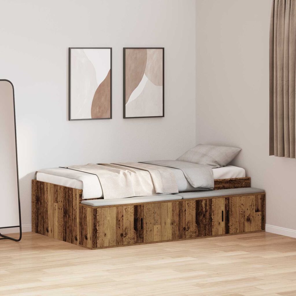 vidaXL Κρεβάτι αποθήκευσης Παλαιού Ξύλου 90x200 εκ.
