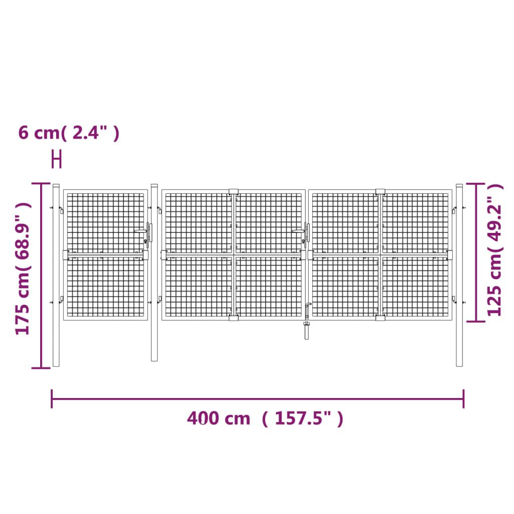 vidaXL Πόρτα Περίφραξης με Πλέγμα Ασημί 400 x 175 εκ. Γαλβαν. Χάλυβας