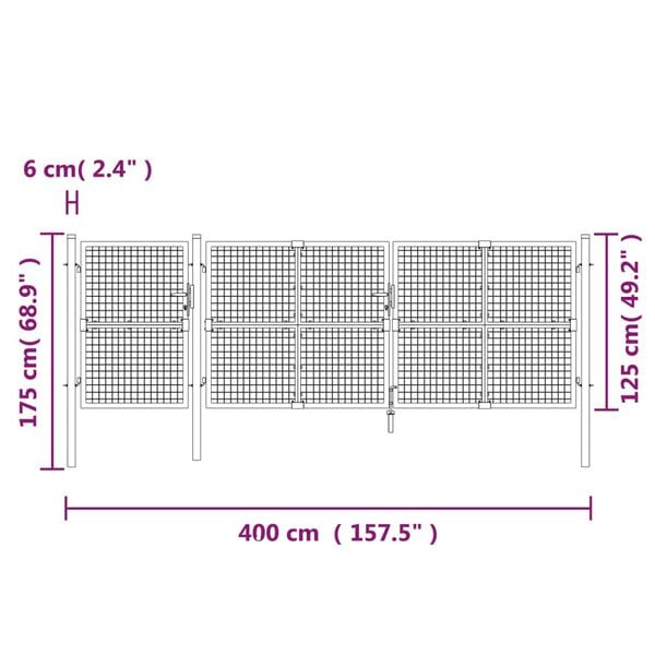 vidaXL Πόρτα Περίφραξης με Πλέγμα Ασημί 400 x 175 εκ. Γαλβαν. Χάλυβας