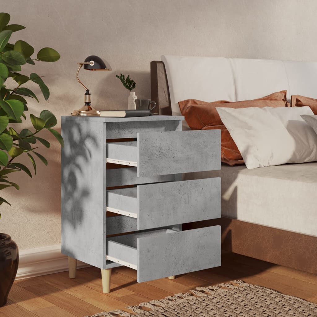 vidaXL Κομοδίνο Γκρι Σκυροδέματος 40 x 35 x 69 εκ. Μασίφ Ξύλινα Πόδια