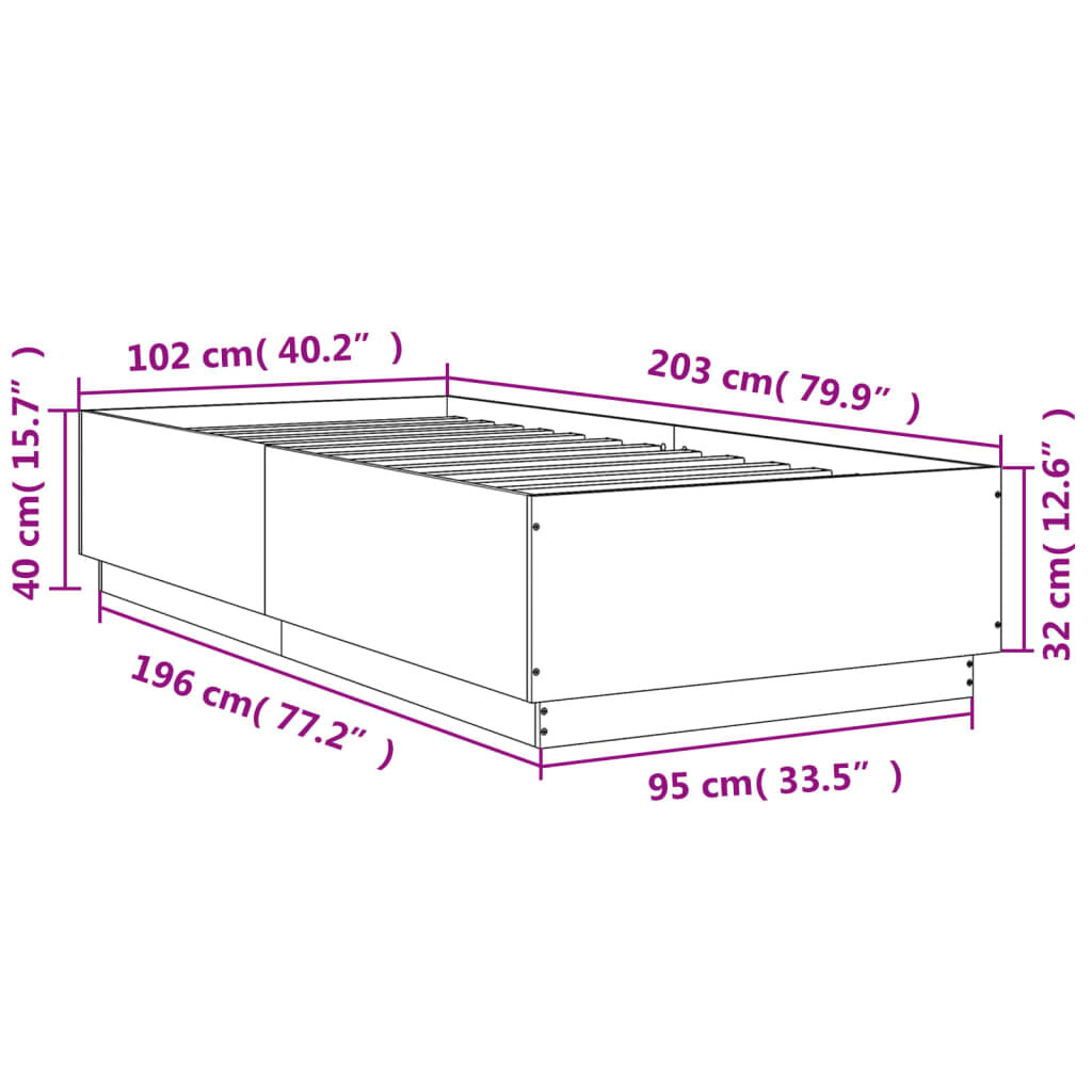 vidaXL Πλαίσιο Κρεβατιού με LED Καφέ Δρυς 100x200 εκ. Επεξεργ. Ξύλο