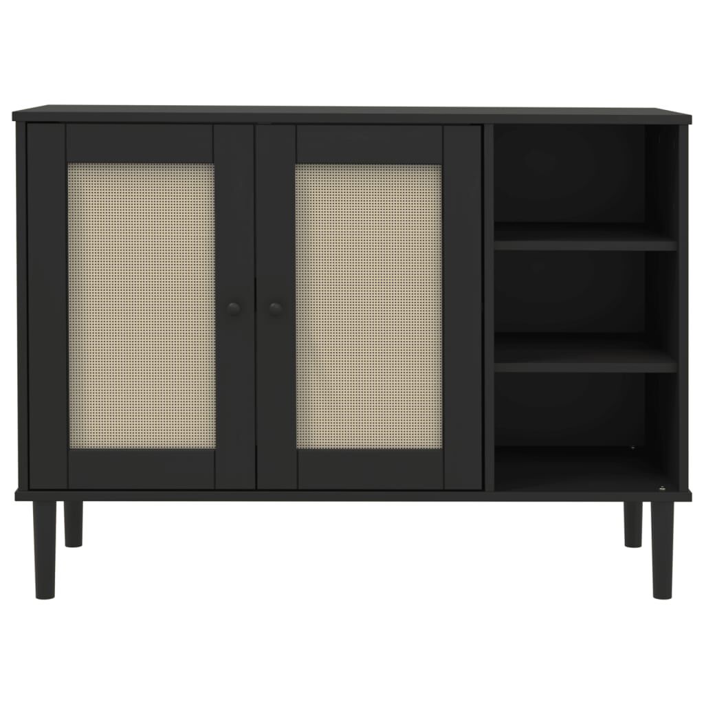 vidaXL Μπουφές SENJA Μαύρο / Ρατάν 112 x 40 x 80 εκ. Μασίφ Ξύλο Πεύκου