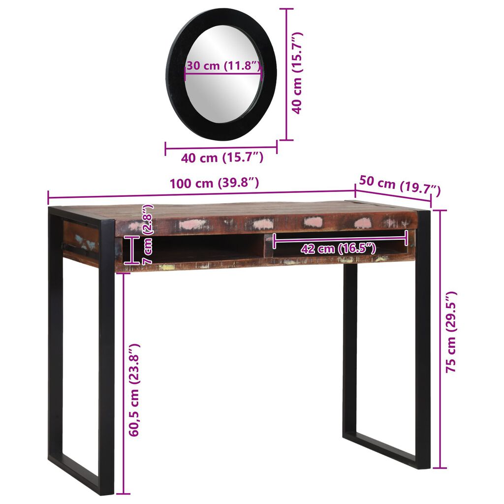 vidaXL Καθρέφτης Βεντάλια Πολύχρωμο 100x50x75 εκ. Συμπαγές Ξύλο Ανακυκλωμένο