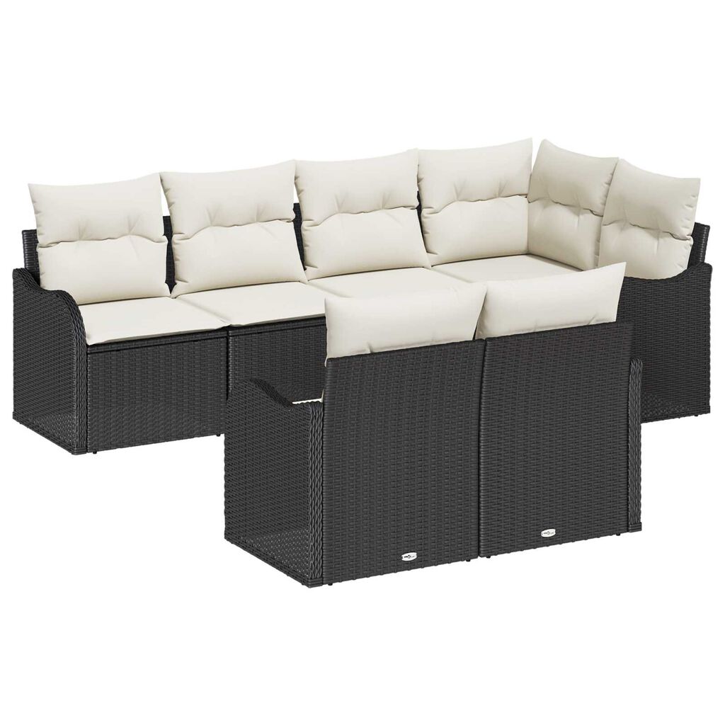 vidaXL Σετ Καναπέ Κήπου με μαξιλάρι 7 pcs Μαύρο Πολυ ράταν